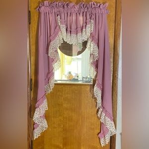 Vintage Retro 1980’s Mauve Swag Curtain Set with Separate Valance